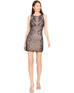 Lara Illusion Neck Beaded Short New Year's Eve Dress - Gray