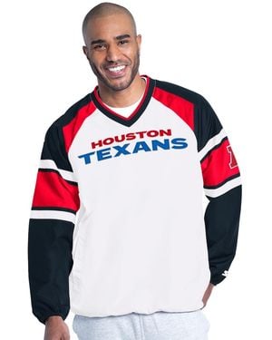Starter White Houston Texans Infield Play Raglan Pullover Jacket - Red