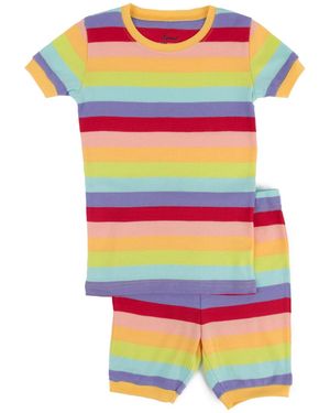 Leveret Kids Matching Family Two Piece Cotton Short Sleeve Shirt And Shorts Striped Pajamas 6-10 - Gray
