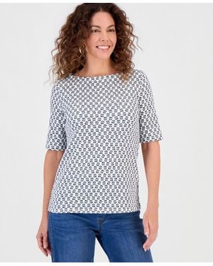 Style & Co. Printed Boat-neck Elbow-sleeve Top - Blue