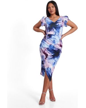 Quiz Bodycon Cap Sleeve Midi Dress - Blue