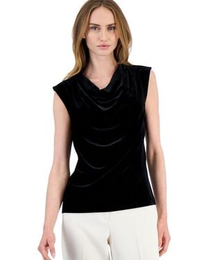 Anne Klein Petite Velvet Cowl Neck Sleeveless Blouse - Black