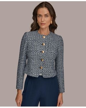 Donna Karan Petite Crewneck 5-button Cropped Jacket - Blue