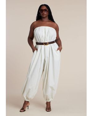 Eloquii Belted Balloon Jumpsuit - Natural