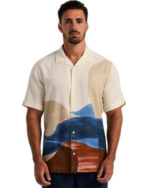 Cubavera Watercolor Abstract Camp Collar Short-sleeve Button-up Shirt - White