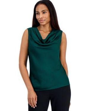 Kasper Sleeveless Cowl Neck Draped Blouse - Green