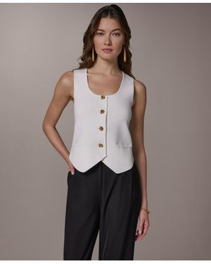 Donna Karan Scoop Neck Button-up Sweater Vest - Gray