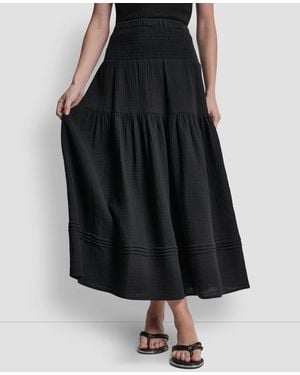 DKNY Smocked-waist Tiered Maxi Skirt - Black