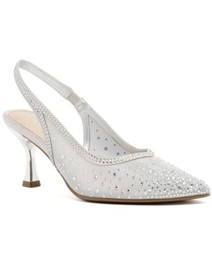 Sugar Daalila Bling Satin Mesh Kitten Heel Pumps - White