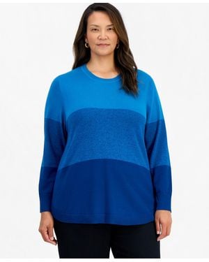 Style & Co. Plus Size Colorblocked Curved-hem Sweater - Blue
