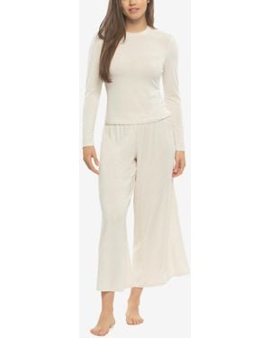 Felina Lena Modal Linen Long Sleeve And Pants Set Style 950226 - Natural