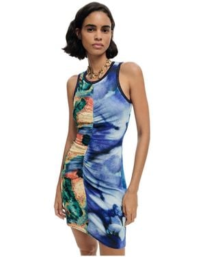 Desigual Short Printed Strappy Dress - Blue