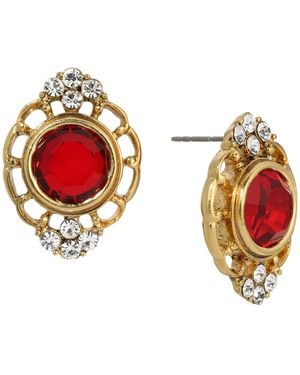 2028 Crystal Filigree Button Earrings - Red