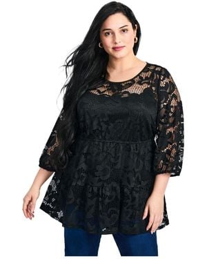 Avenue Plus Size Lucille Lace Tunic - Black