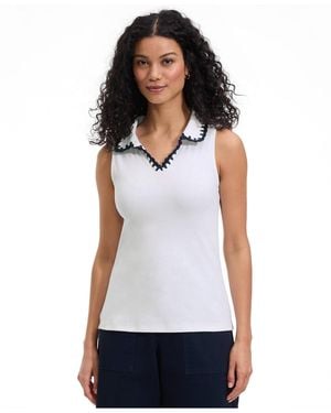 Lands' End Sleeveless Micro Rib Polo - White