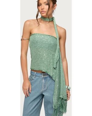 Edikted Two-piece Sequin Knit Scarf Top - Green