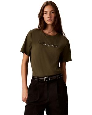 Calvin Klein Double Logo High Hip T-shirt - Brown