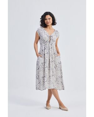 REISTOR Deep V-neck Gathered Dress - White