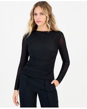 INC International Concepts Petite Ruched Long-sleeve Top - Blue