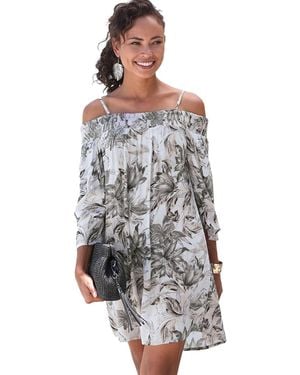 Lascana Off The Shoulder Patterned Dress - Gray