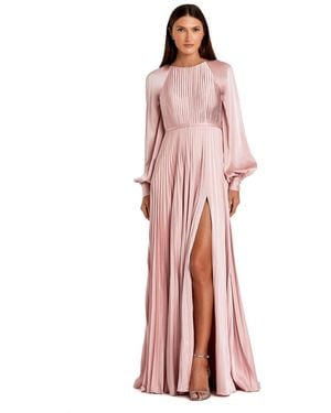 Mac Duggal Ieena Long Sleeve Pleated High Neck Gown - Pink