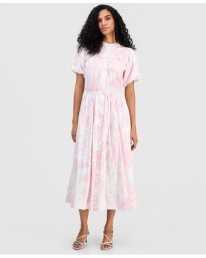 Tahari Puffed-sleeve Shirtdress - Pink