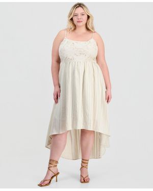 And Now This Trendy Plus Size Lace-trim Striped Midi Dress - Natural