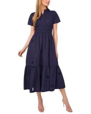 Cece V-neck Double Elastic Waistband Midi Dress - Blue