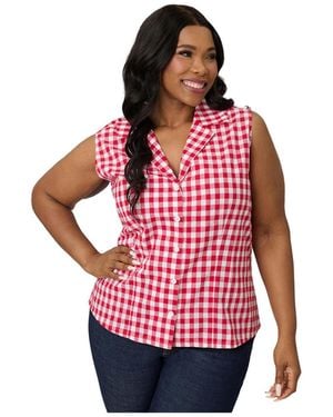 Unique Vintage Plus Size 1950s Commuter Set Collar Blouse - Red