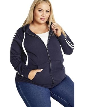 Avenue Plus Size Side Stripe Zip Hoodie - Blue