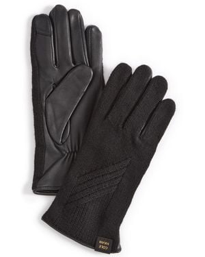 Cole Haan Rib-knit Leather-palm Gloves - Black