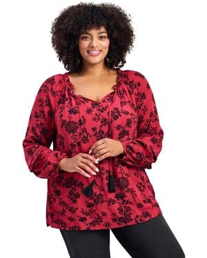 Avenue Plus Size Bianca Peasant Blouse - Red
