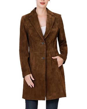 BGSD Mary Suede Leather Notch Lapel Button-front Coat - Brown
