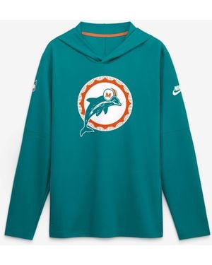 Nike Miami Dolphins Sideline Dri-fit Long Sleeve Hooded T-shirt - Blue