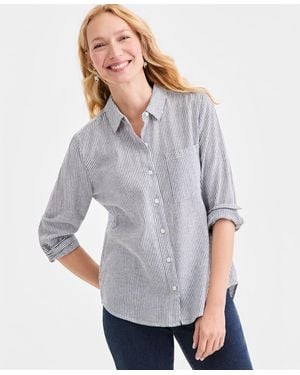 Style & Co. Petite Collared Neck Long-sleeve Shirt - Gray