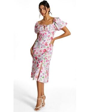Quiz Puff Sleeve Midi Dress - Red
