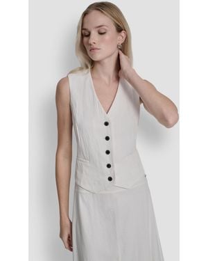 DKNY Sleeveless V-neck Arid Pique Vest - White