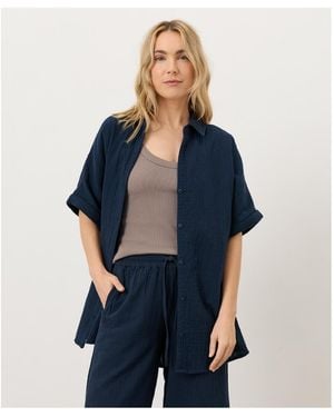 Pact Organic Cotton Coastal Double Gauze Oversized Shirt - Blue