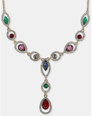 Givenchy Glass Crystal Jet Statement Mixed Metal Y Necklace - Metallic