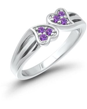 Macy's Silver-tone Cubic Zirconia Double Heart Promise Ring - White