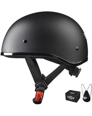 Ahr Half Face Motorcycle Helmet Dot Approved Bike Chopper Cruiser Scooter - Black