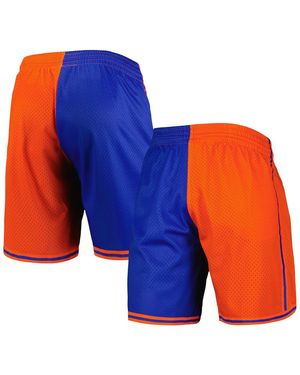 Mitchell & Ness Blue And Orange New York Knicks Hardwood Classics 1996 Split Swingman Shorts