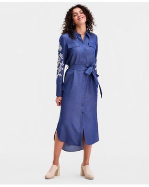 Sam Edelman Embroidered-sleeve Shirtdress - Blue