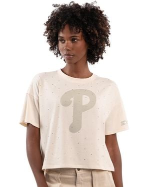 Starter Philadelphia Phillies Rhinestone Sprinkle Boxy Cropped T-shirt - Natural