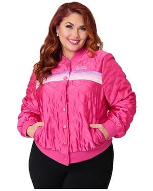 Unique Vintage Plus Size Quilted Varsity Jacket - Pink