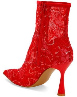 Rag & Co Samia Sequin Lace Boots - Red