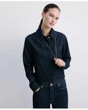 Mango Pockets Fitted Denim Jacket - Blue
