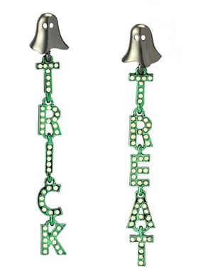 Betsey Johnson Faux Stone Halloween Ghost Trick Or Treat Linear Earrings - Green