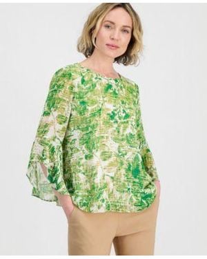 Kasper Ruffle Cuff 3 4 Sleeve Top - Green