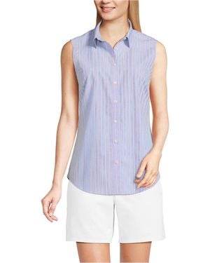 Lands' End Petite No Iron Sleeveless Shirt - Blue